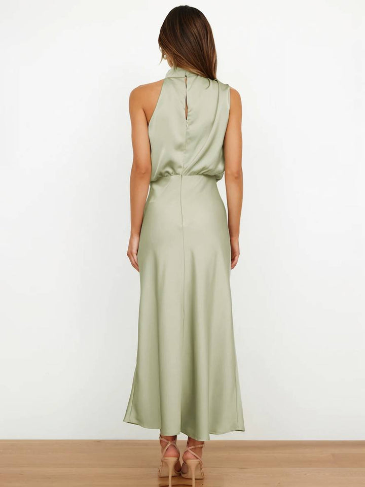 Levoire | Robe De Demoiselle D'Honneur Longue En Satin Col Roulé Irrégulier Sans Manches Élégante Robe De Soirée Pour Mariage