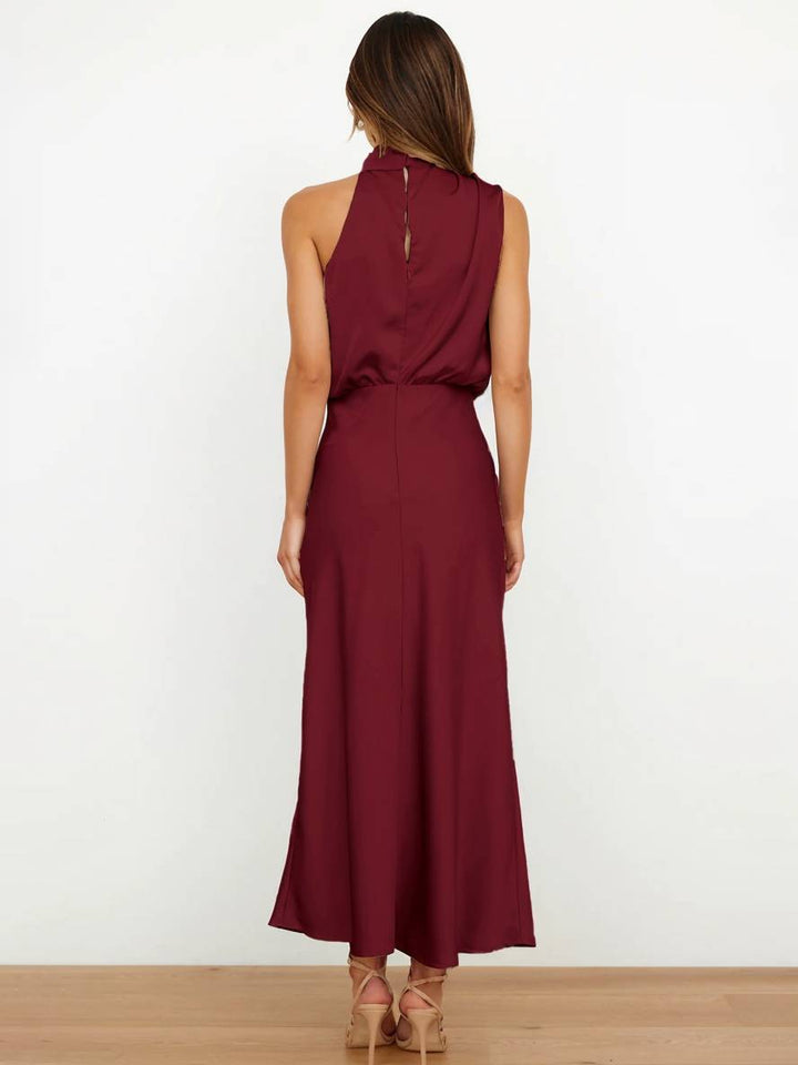 Levoire | Robe De Demoiselle D'Honneur Longue En Satin Col Roulé Irrégulier Sans Manches Élégante Robe De Soirée Pour Mariage