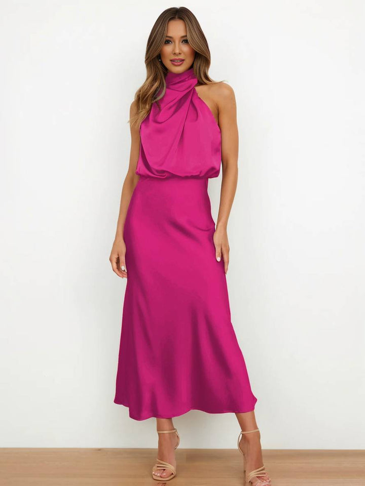 Levoire | Robe De Demoiselle D'Honneur Longue En Satin Col Roulé Irrégulier Sans Manches Élégante Robe De Soirée Pour Mariage