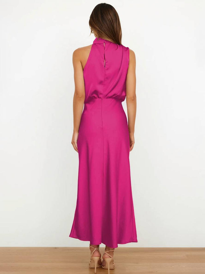 Levoire | Robe De Demoiselle D'Honneur Longue En Satin Col Roulé Irrégulier Sans Manches Élégante Robe De Soirée Pour Mariage