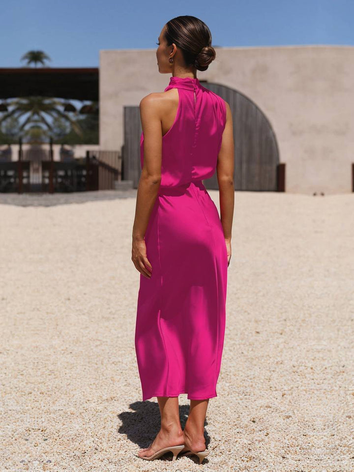 Levoire | Robe De Demoiselle D'Honneur Longue En Satin Col Roulé Irrégulier Sans Manches Élégante Robe De Soirée Pour Mariage