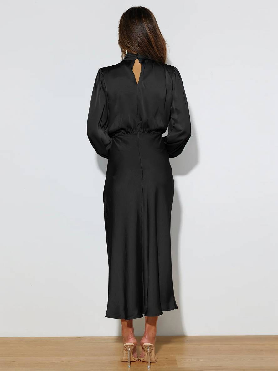 Levoire | Robe En Satin Longue Avec Col Roulé, Manches Longues, Élégante, Invitée De Mariage, Fête, Soirée, Cérémonie