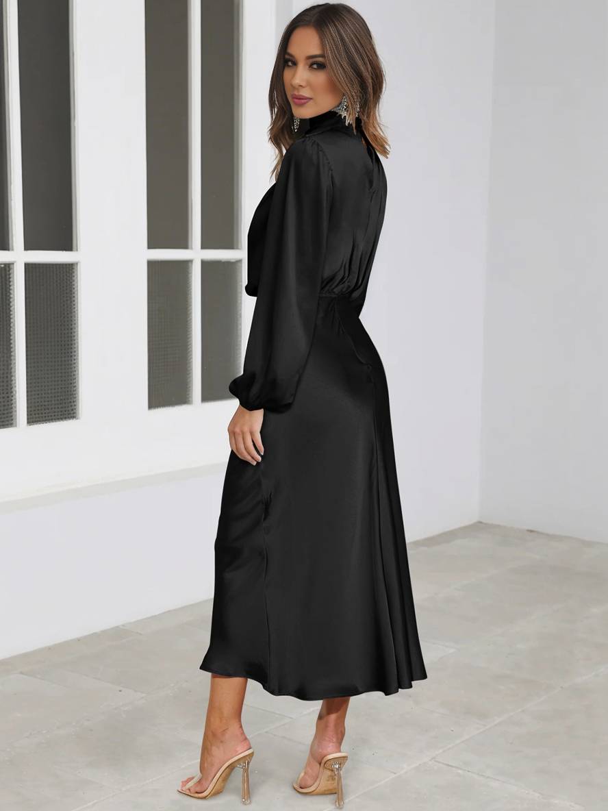 Levoire | Robe En Satin Longue Avec Col Roulé, Manches Longues, Élégante, Invitée De Mariage, Fête, Soirée, Cérémonie