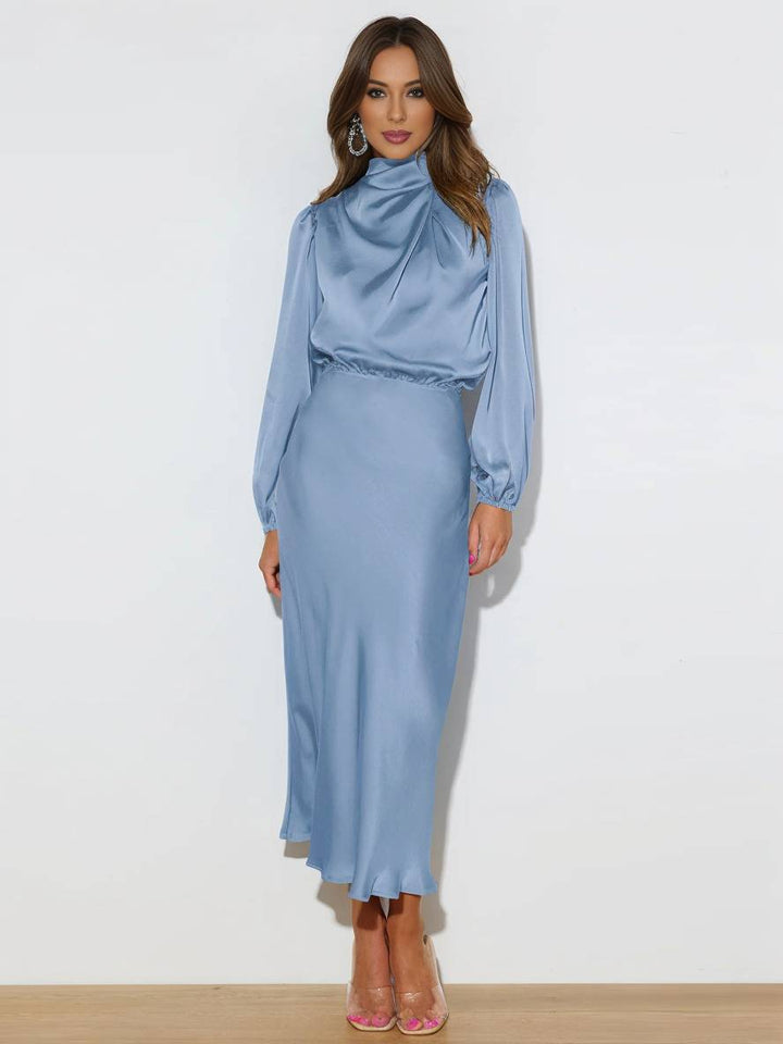 Levoire | Robe En Satin Longue Avec Col Roulé, Manches Longues, Élégante, Invitée De Mariage, Fête, Soirée, Cérémonie