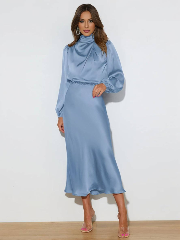 Levoire | Robe En Satin Longue Avec Col Roulé, Manches Longues, Élégante, Invitée De Mariage, Fête, Soirée, Cérémonie