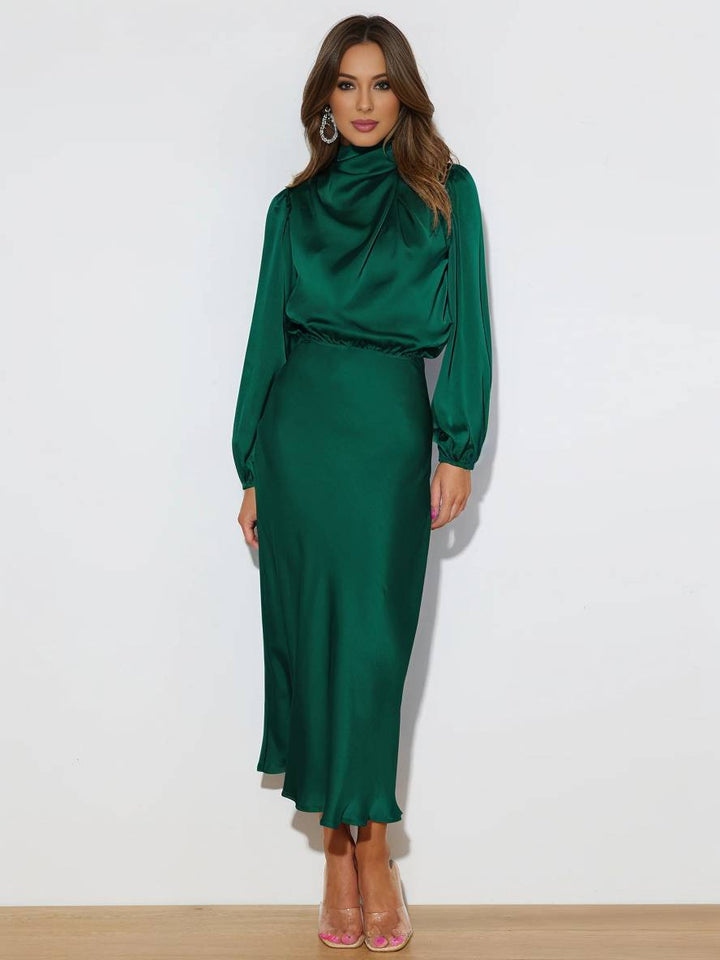 Levoire | Robe En Satin Longue Avec Col Roulé, Manches Longues, Élégante, Invitée De Mariage, Fête, Soirée, Cérémonie