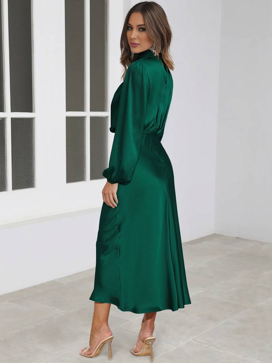 Levoire | Robe En Satin Longue Avec Col Roulé, Manches Longues, Élégante, Invitée De Mariage, Fête, Soirée, Cérémonie