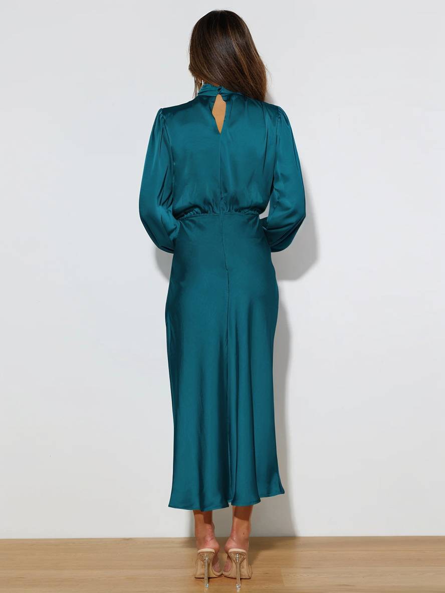 Levoire | Robe En Satin Longue Avec Col Roulé, Manches Longues, Élégante, Invitée De Mariage, Fête, Soirée, Cérémonie