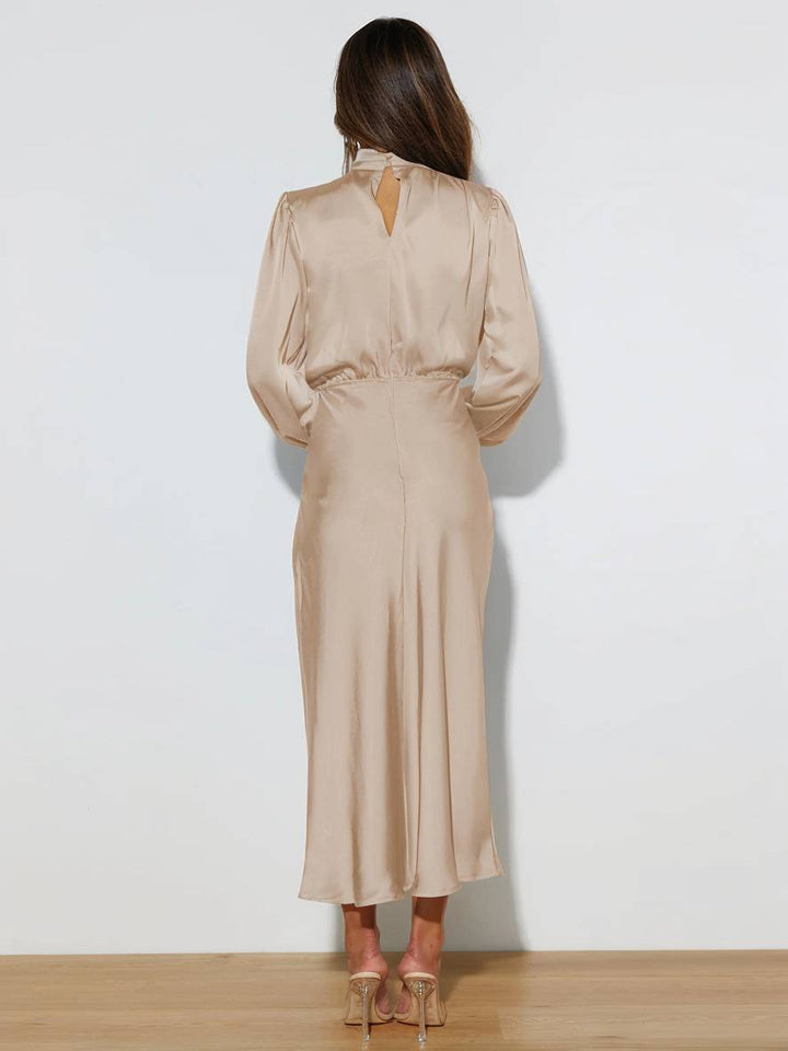 Levoire | Robe En Satin Longue Avec Col Roulé, Manches Longues, Élégante, Invitée De Mariage, Fête, Soirée, Cérémonie