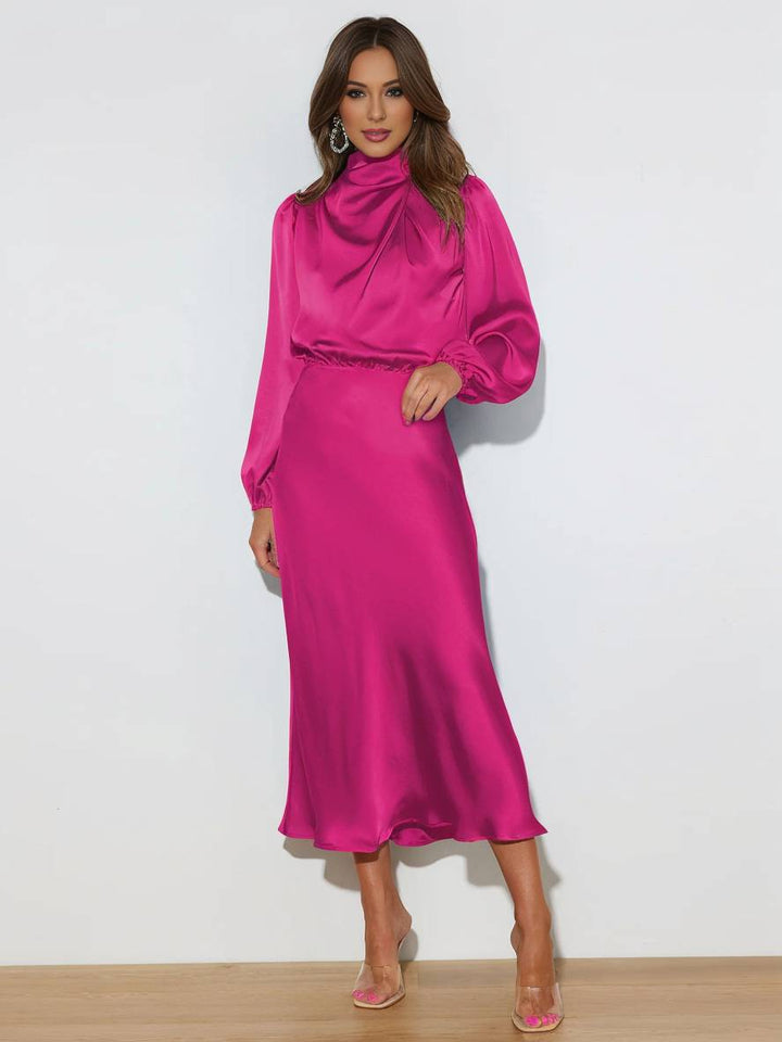 Levoire | Robe En Satin Longue Avec Col Roulé, Manches Longues, Élégante, Invitée De Mariage, Fête, Soirée, Cérémonie