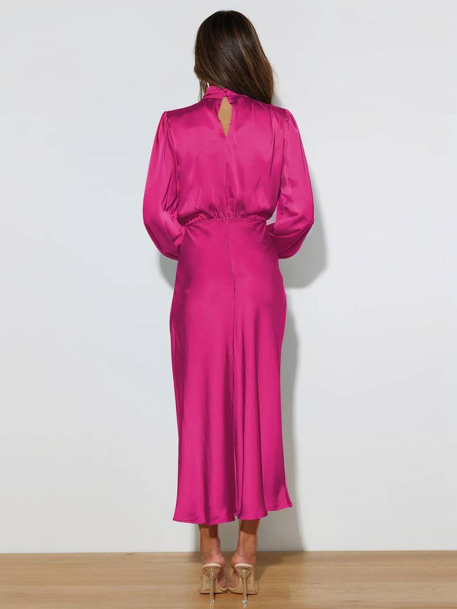 Levoire | Robe En Satin Longue Avec Col Roulé, Manches Longues, Élégante, Invitée De Mariage, Fête, Soirée, Cérémonie