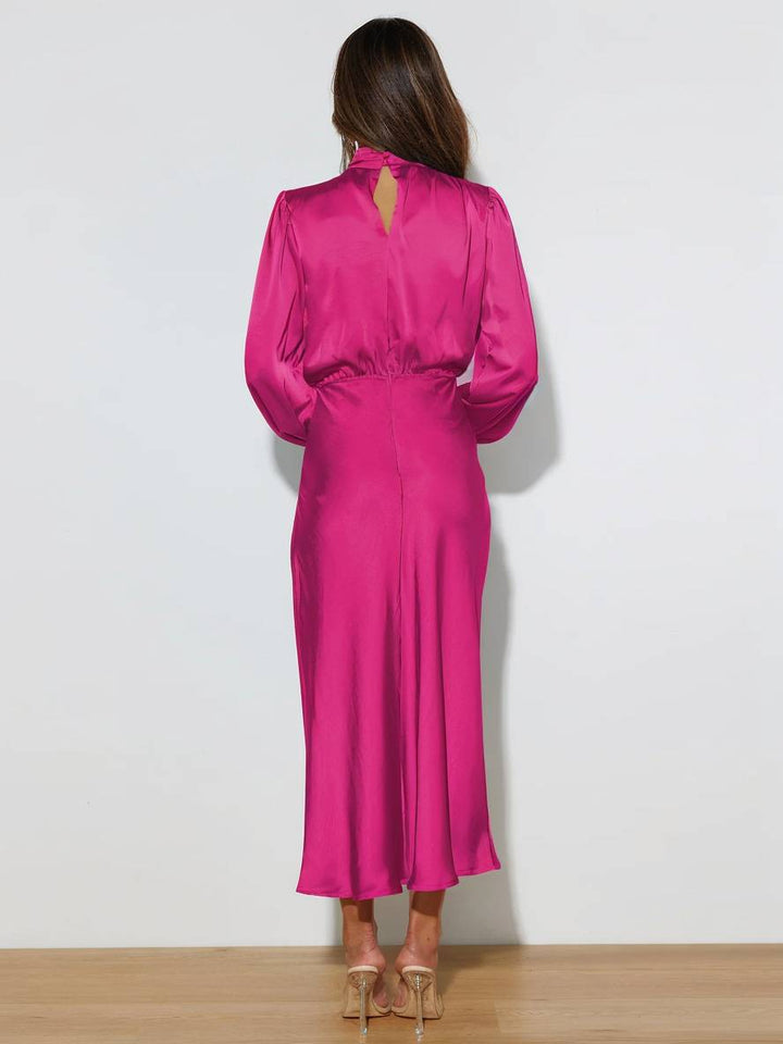Levoire | Robe En Satin Longue Avec Col Roulé, Manches Longues, Élégante, Invitée De Mariage, Fête, Soirée, Cérémonie