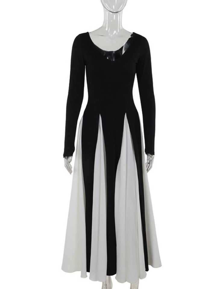 Levoire | Robe Blanche Noire À Décolleté En V À Manches Longues Pour Femme, Décontractée, Élégante, Bal De Fin D'Année, Cérémonie