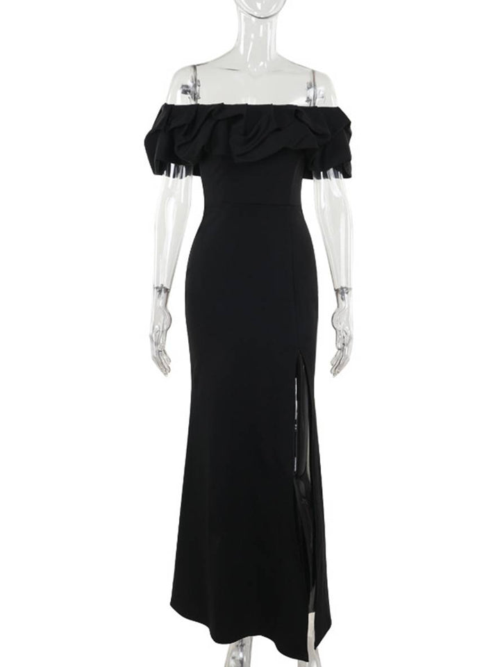 Levoire | Robe Bodycon Longue Découpe Bottes Fente Sur Le Côté Dos Nu Manches Courtes Femmes Élégante Soirée Bal Bal De Fin D'Année