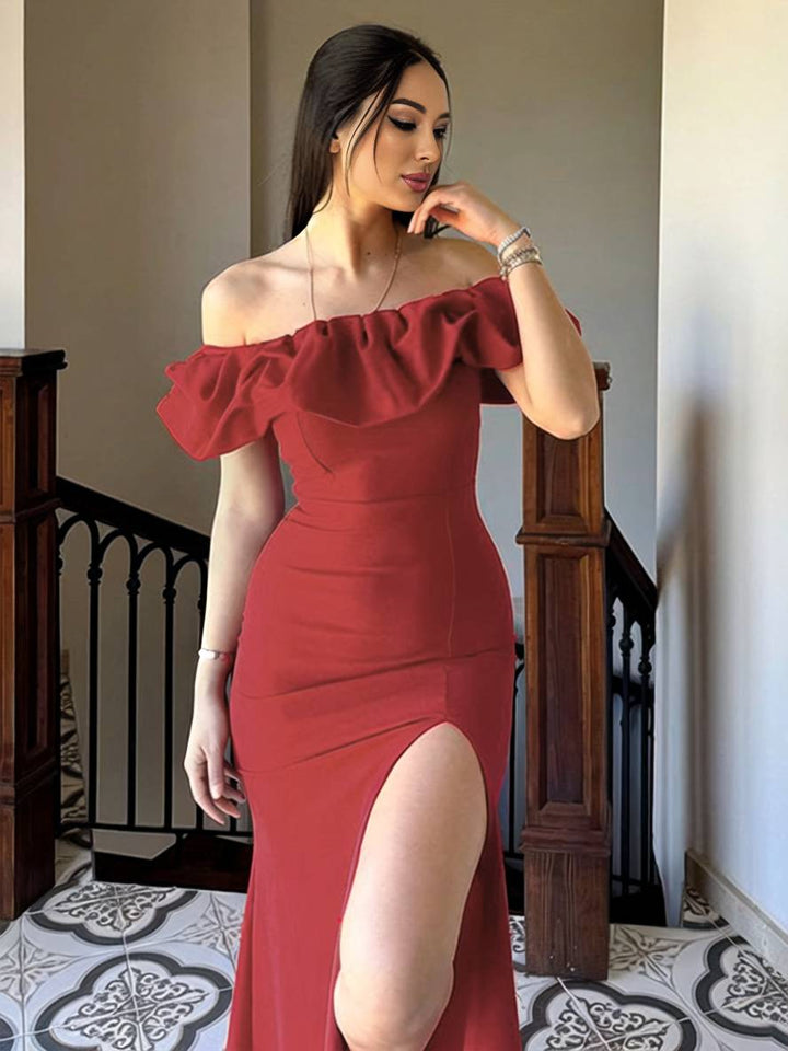 Levoire | Robe Bodycon Longue Découpe Bottes Fente Sur Le Côté Dos Nu Manches Courtes Femmes Élégante Soirée Bal Bal De Fin D'Année