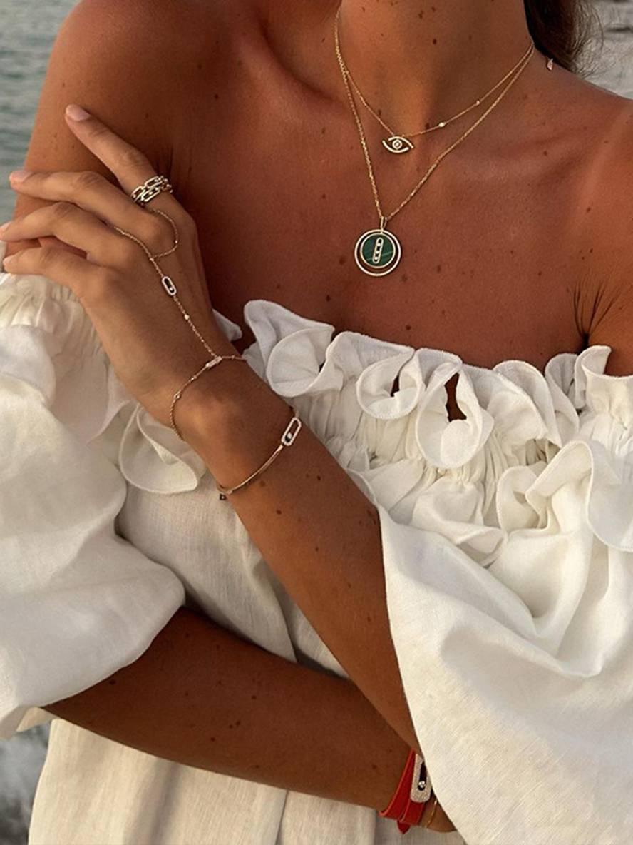 Levoire | Robe Longue À Encolure En U Fente Latérale Manches Bouffantes Manches Courtes Femme Décontractée Ample Plage