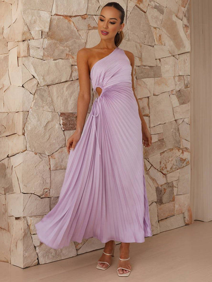 Levoire | Robe Trapèze Plissée Longue À Une Épaule Sans Manches Pour Femmes Élégante Bal Prom Invité Mariage Cocktail