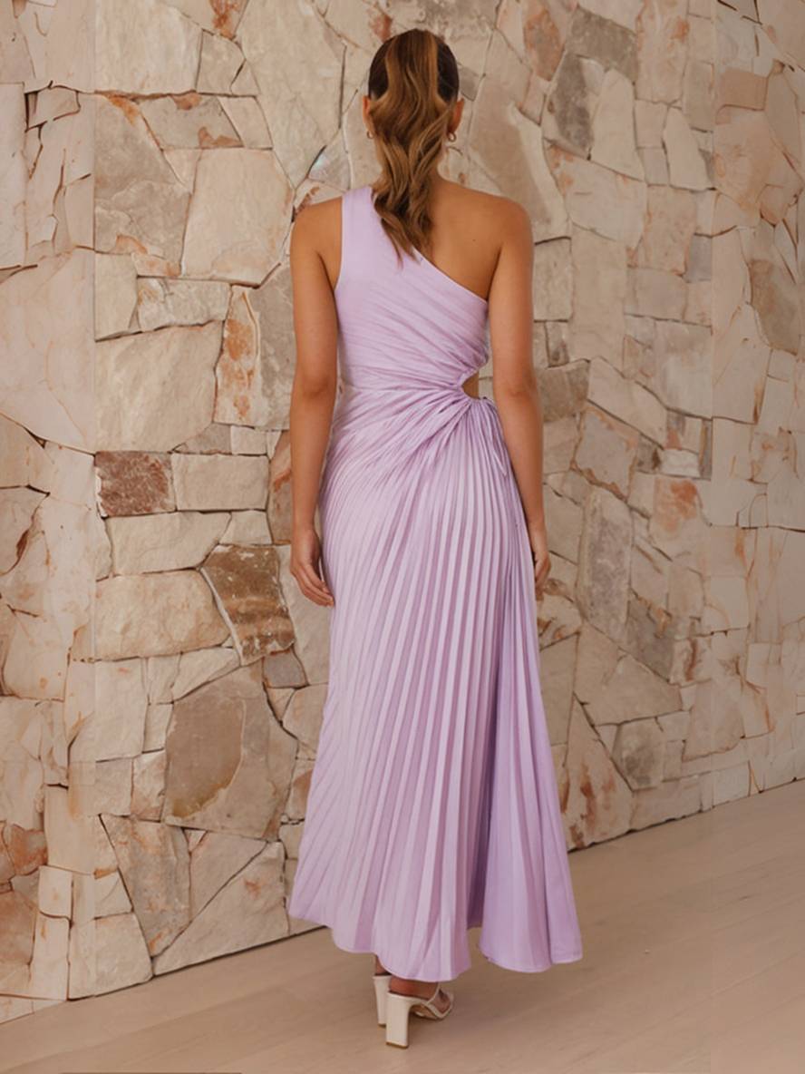 Levoire | Robe Trapèze Plissée Longue À Une Épaule Sans Manches Pour Femmes Élégante Bal Prom Invité Mariage Cocktail