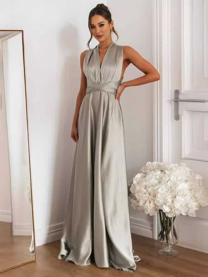 Levoire | Robe Demoiselle D'Honneur Bandeau Dos Nu Collier Sans Manches Élégante Robe De Soirée Pour Mariage Rural