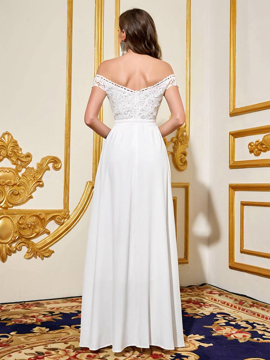 Levoire | Robe Longue Avec Dentelle, Décolleté Bateau, Dos Nu, Sans Manches, Robe De Soirée Élégante Pour Mariage