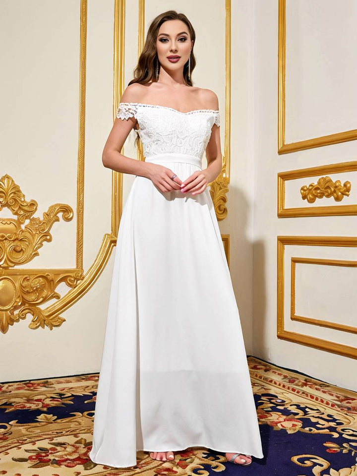 Levoire | Robe Longue Avec Dentelle, Décolleté Bateau, Dos Nu, Sans Manches, Robe De Soirée Élégante Pour Mariage