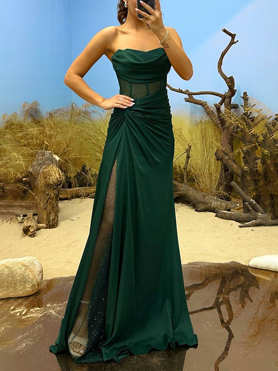 Levoire | Robe Longue Ajustée Sans Épaules Avec Fente Sur Le Côté En Tulle Élégante Robe De Soirée Pour Mariage