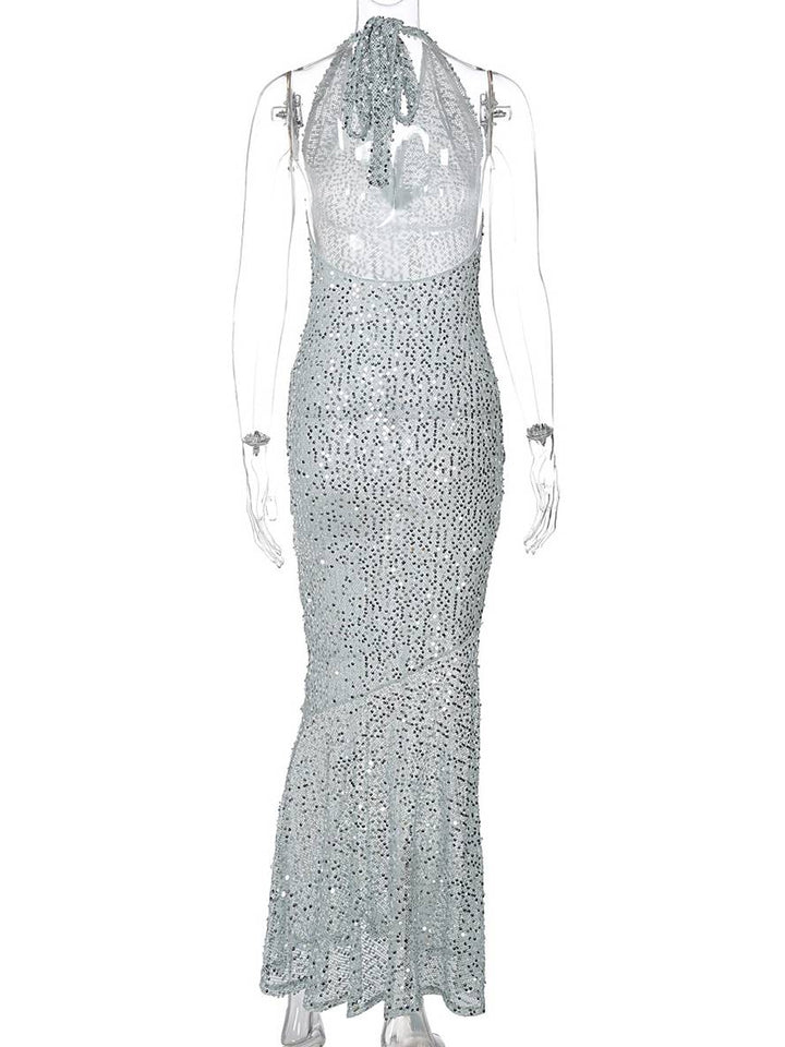 Levoire | Robe Longue Brillante Paillettes Dos Nu Décolleté Profond Dos Nu Sans Manches Mode De Soirée Élégante
