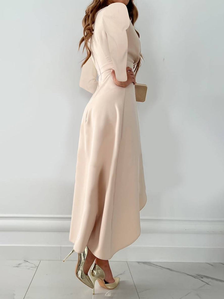 Levoire | Robe Longue Ajustée À Encolure En V Fente Latérale Manches Longues Irrégulière Élégante Pour Femmes Bal De Fin D'Année