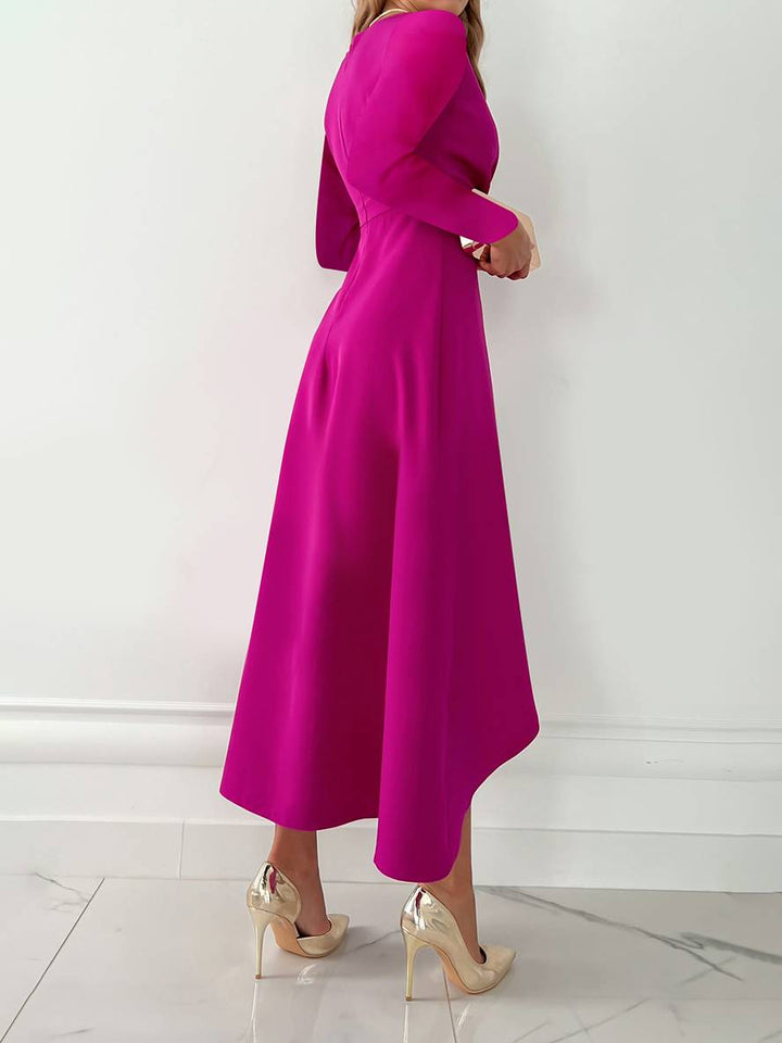 Levoire | Robe Longue Ajustée À Encolure En V Fente Latérale Manches Longues Irrégulière Élégante Pour Femmes Bal De Fin D'Année