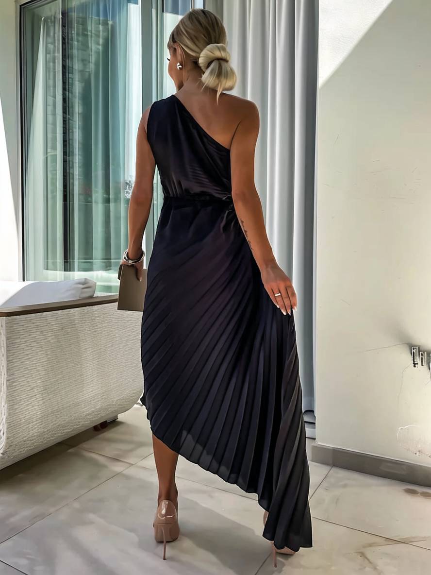 Levoire | Robe Plissée À Une Épaule Longue Sans Manches Femme Élégante Casual Prom Plage