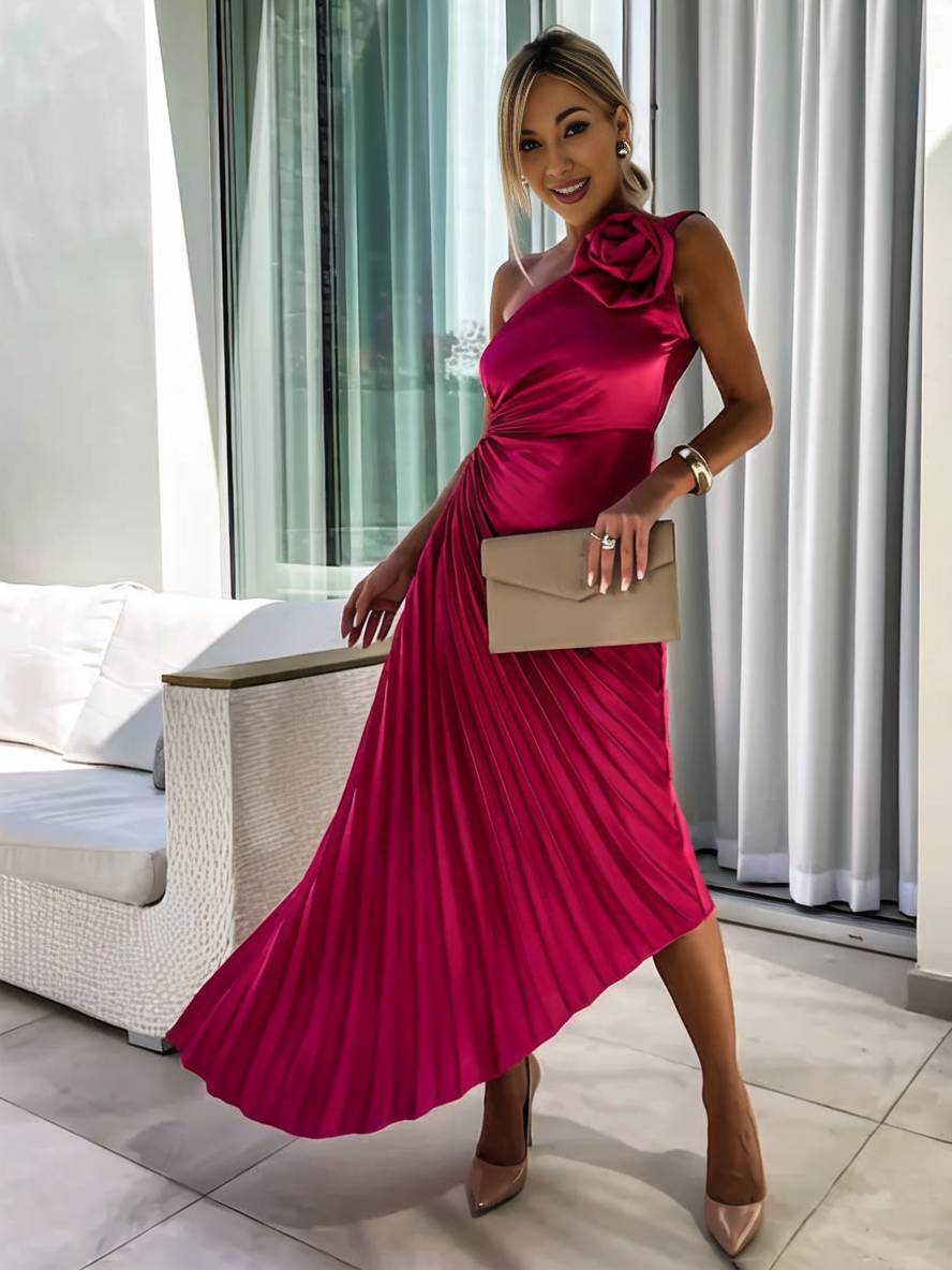 Levoire | Robe Plissée À Une Épaule Longue Sans Manches Femme Élégante Casual Prom Plage