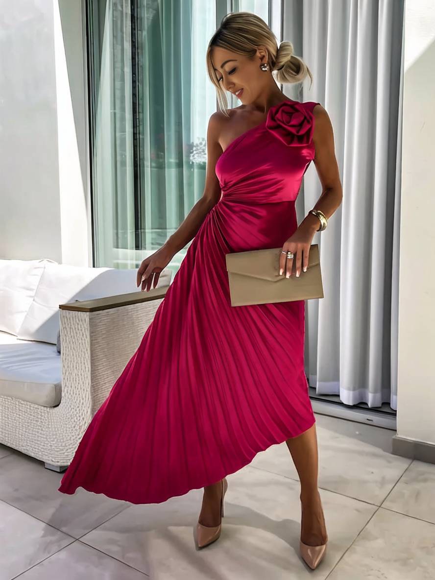 Levoire | Robe Plissée À Une Épaule Longue Sans Manches Femme Élégante Casual Prom Plage
