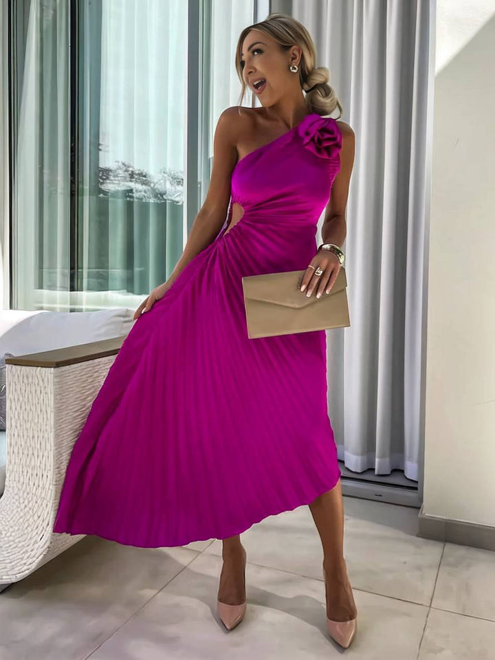 Levoire | Robe Plissée À Une Épaule Longue Sans Manches Femme Élégante Casual Prom Plage