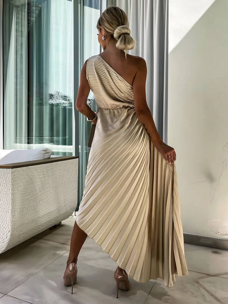 Levoire | Robe Plissée À Une Épaule Longue Sans Manches Femme Élégante Casual Prom Plage
