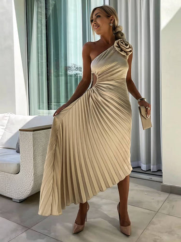 Levoire | Robe Plissée À Une Épaule Longue Sans Manches Femme Élégante Casual Prom Plage