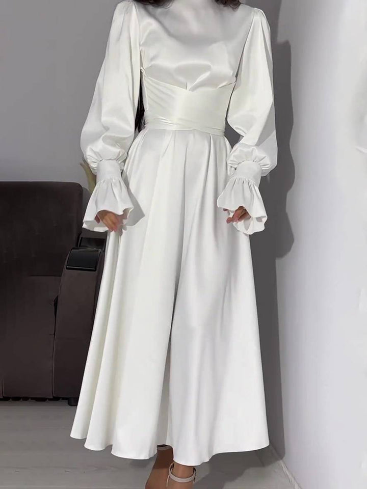 Levoire | Robe Longue À Col Roulé À Manches Volantées Puff Femme Douce Élégante Soirée Anniversaire Cérémonie