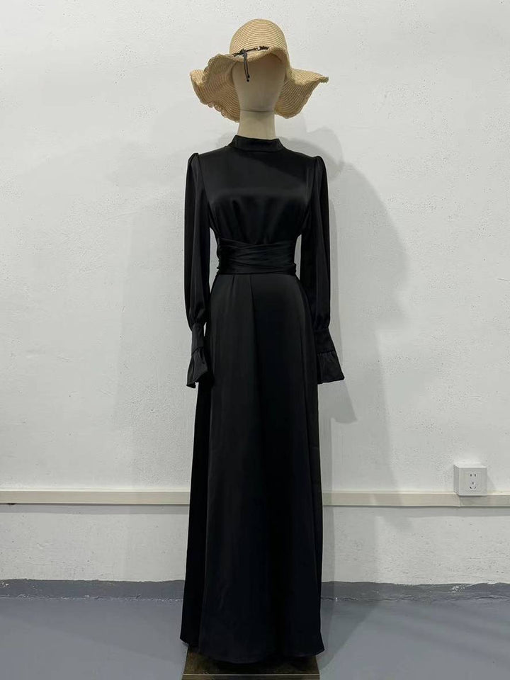 Levoire | Robe Longue À Col Roulé À Manches Volantées Puff Femme Douce Élégante Soirée Anniversaire Cérémonie