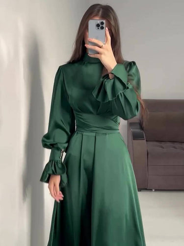 Levoire | Robe Longue À Col Roulé À Manches Volantées Puff Femme Douce Élégante Soirée Anniversaire Cérémonie