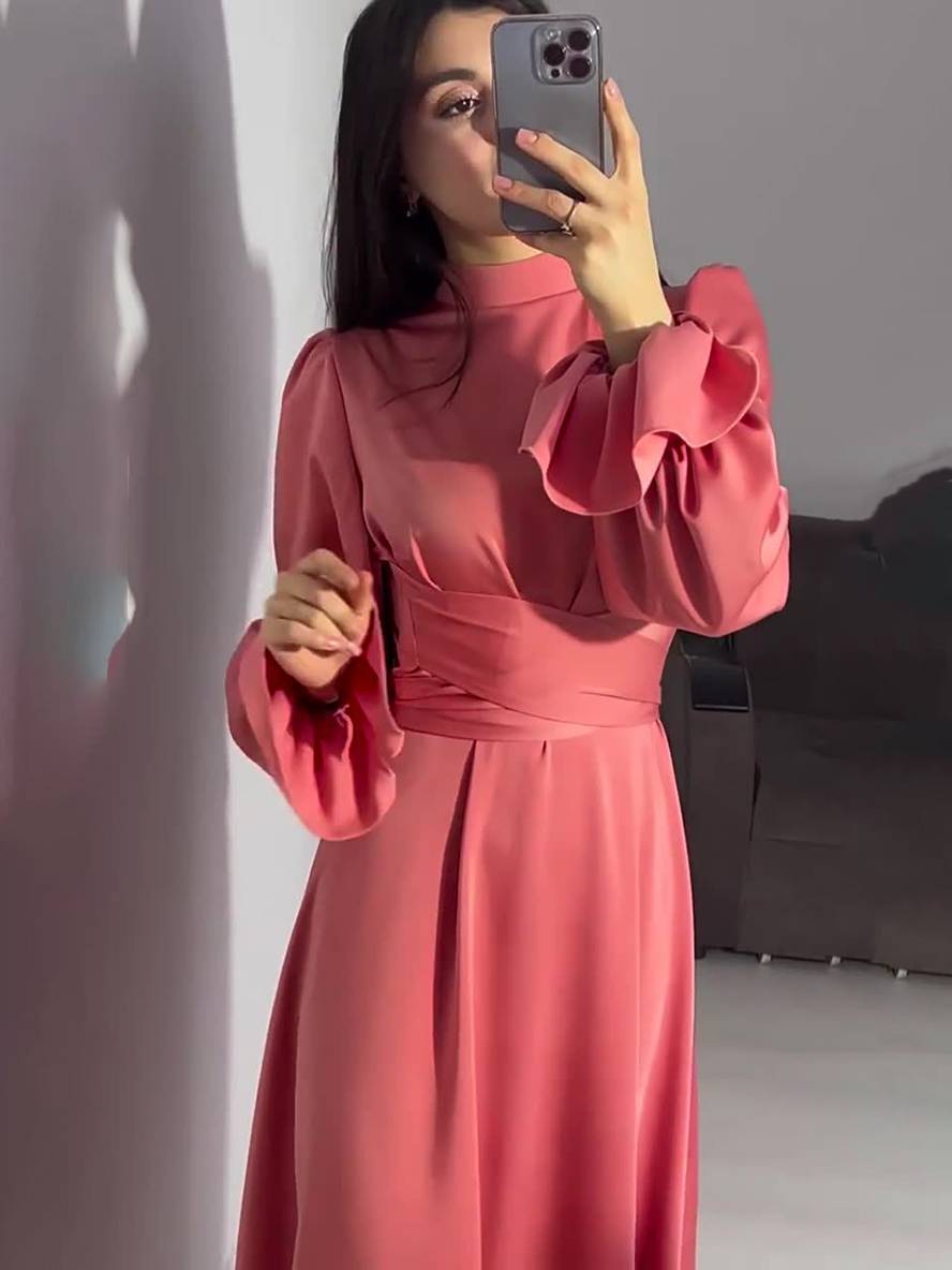 Levoire | Robe Longue À Col Roulé À Manches Volantées Puff Femme Douce Élégante Soirée Anniversaire Cérémonie