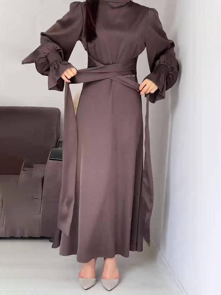 Levoire | Robe Longue À Col Roulé À Manches Volantées Puff Femme Douce Élégante Soirée Anniversaire Cérémonie
