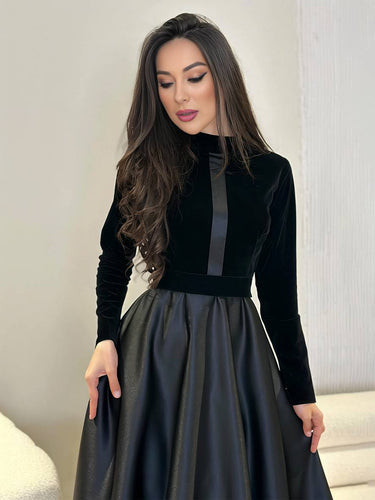 Levoire | Robe Longue En Velours A-Ligne À Encolure Ronde À Manches Longues Pour Femmes Élégante Vintage Décontractée Soirée Bal Prom