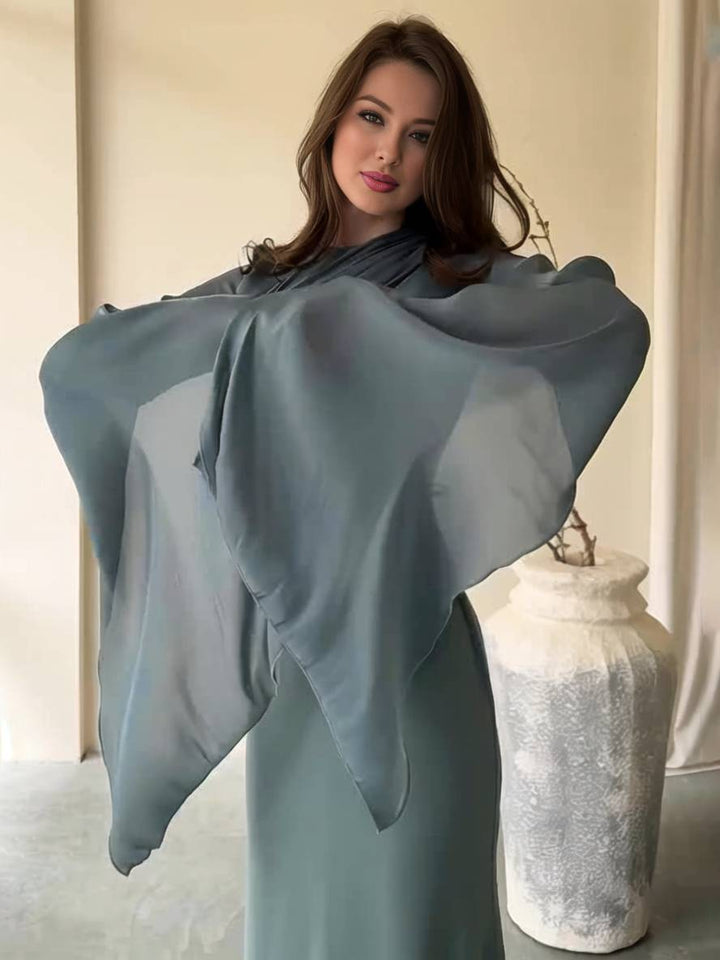 Levoire | Robe Satin Longue Col Ronde Ajustée Manches Fendues Manches Longues Femme Élégante Soirée Bal Prom Cérémonie
