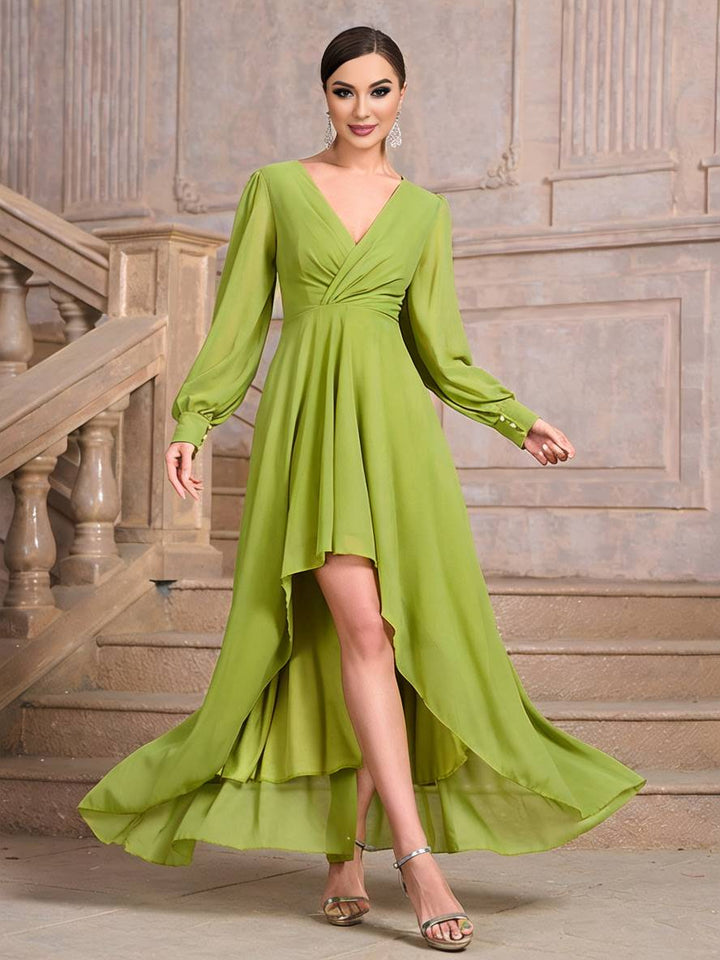 Levoire | Robe De Soirée Longue Pour Mariage Décolleté En V Manches Longues Femmes Élégante Décontractée Bal De Fin D'Année Vert