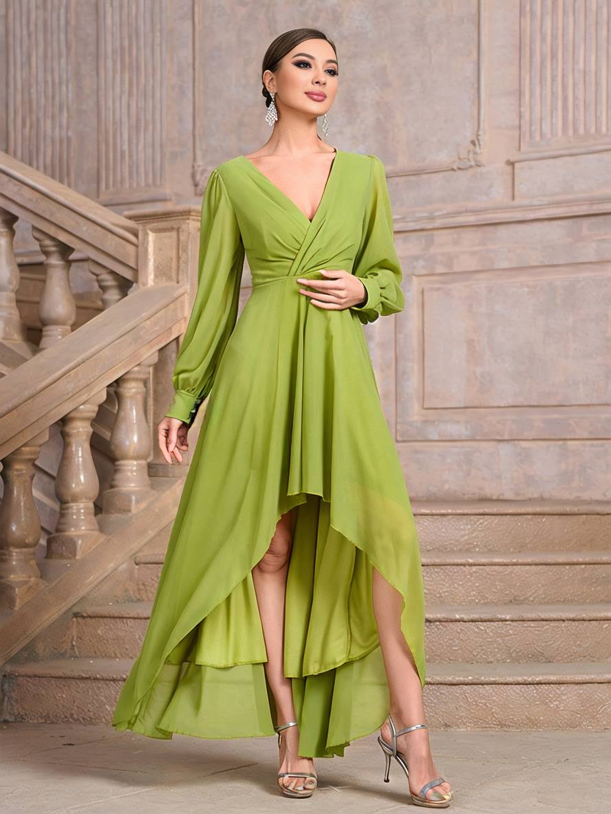 Levoire | Robe De Soirée Longue Pour Mariage Décolleté En V Manches Longues Femmes Élégante Décontractée Bal De Fin D'Année