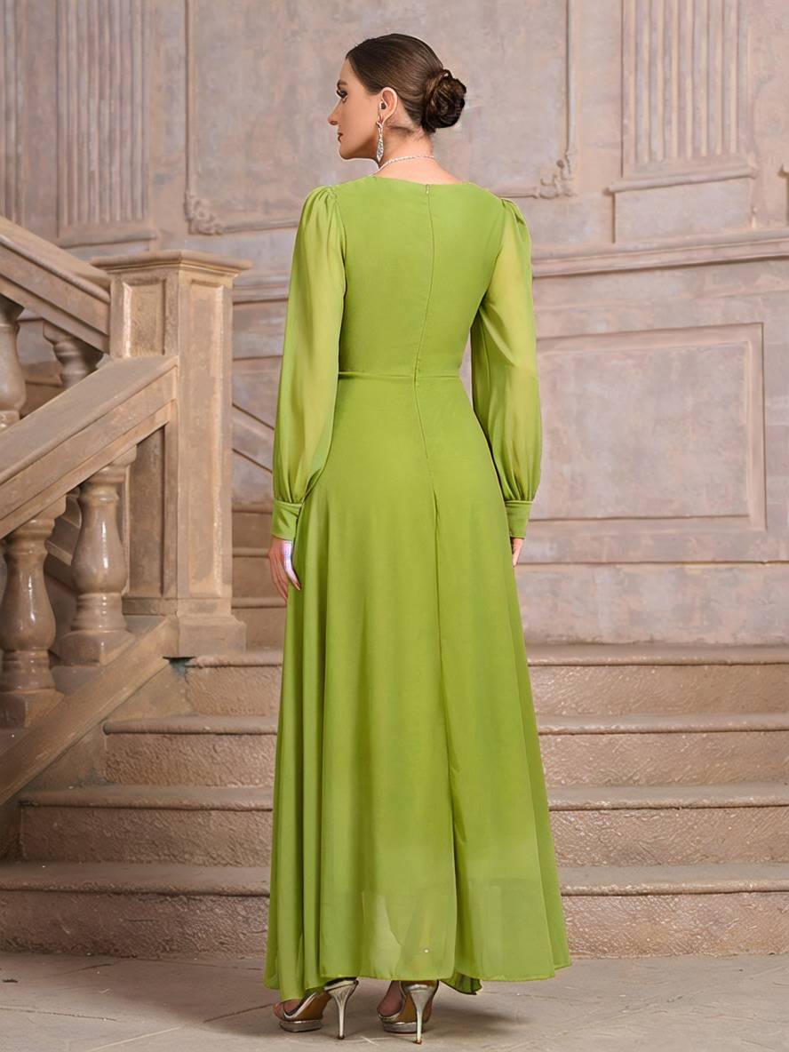 Levoire | Robe De Soirée Longue Pour Mariage Décolleté En V Manches Longues Femmes Élégante Décontractée Bal De Fin D'Année