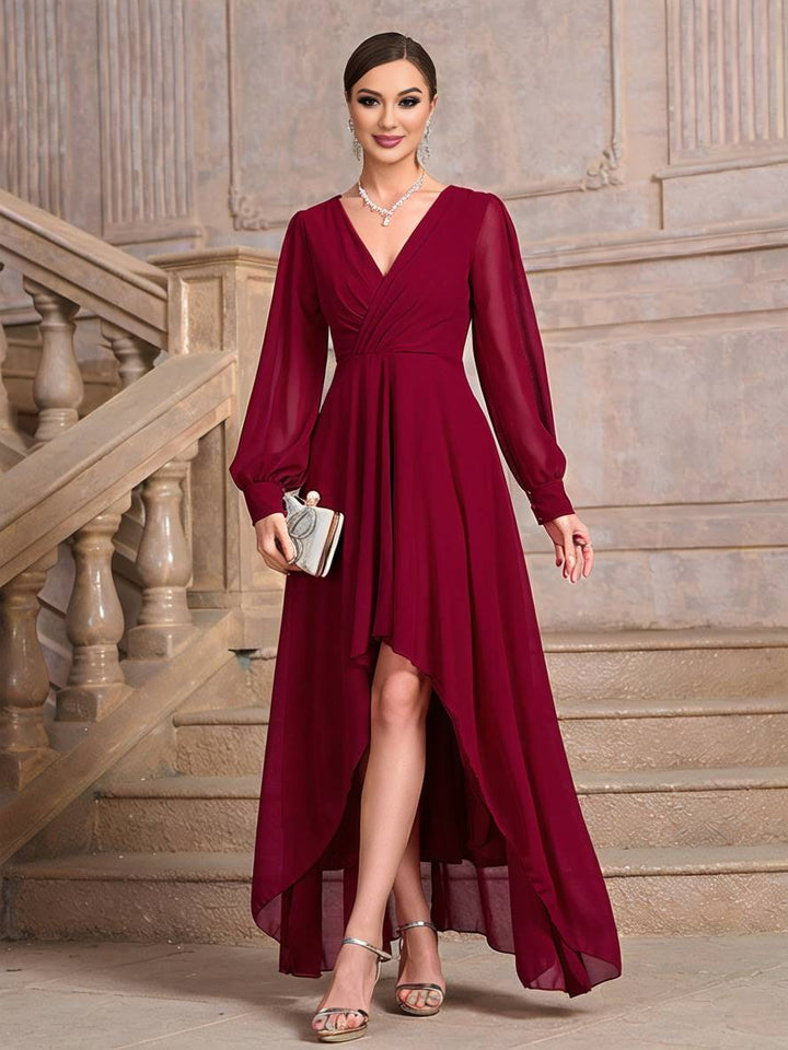Levoire | Robe De Soirée Longue Pour Mariage Décolleté En V Manches Longues Femmes Élégante Décontractée Bal De Fin D'Année Rot