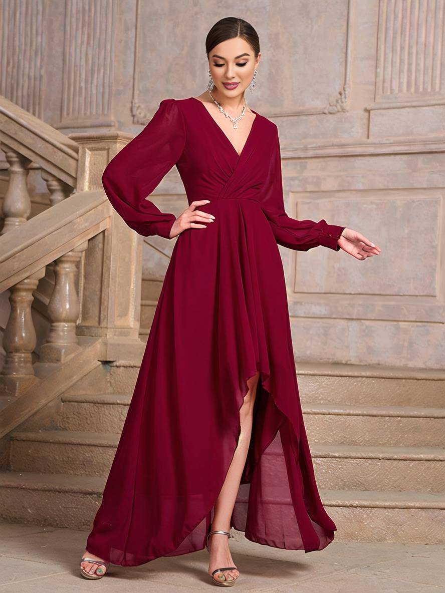 Levoire | Robe De Soirée Longue Pour Mariage Décolleté En V Manches Longues Femmes Élégante Décontractée Bal De Fin D'Année