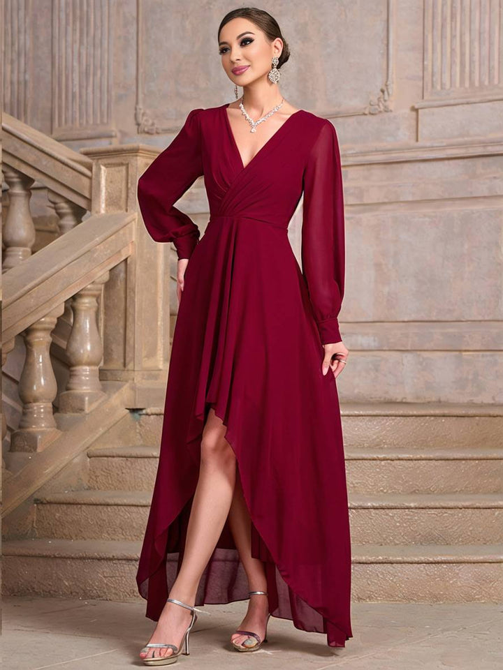Levoire | Robe De Soirée Longue Pour Mariage Décolleté En V Manches Longues Femmes Élégante Décontractée Bal De Fin D'Année
