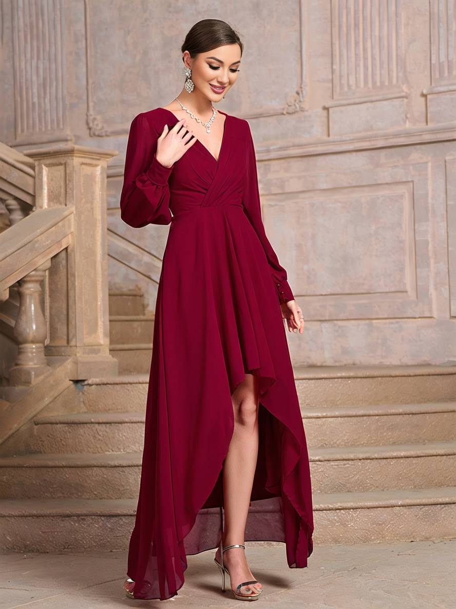 Levoire | Robe De Soirée Longue Pour Mariage Décolleté En V Manches Longues Femmes Élégante Décontractée Bal De Fin D'Année