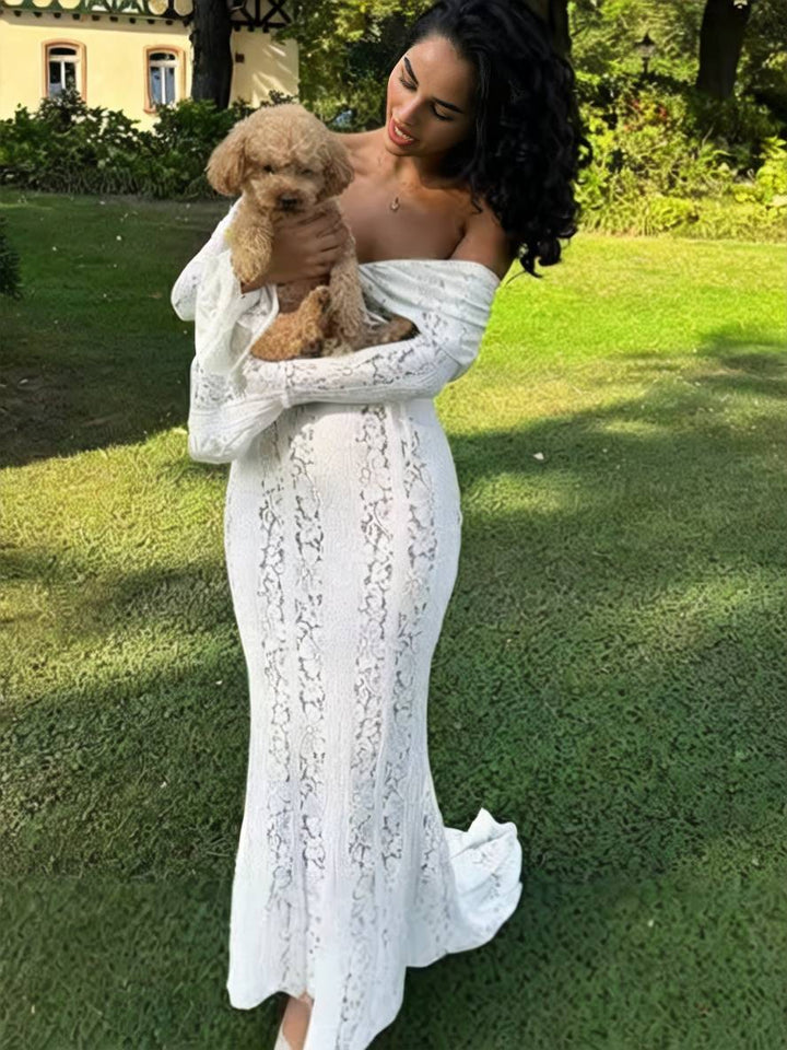 Levoire | Robe Longue À Manches Larges En Dentelle À Décolleté Plongeant Sirène Pour Dames, Élégante Robe De Soirée Pour Mariage